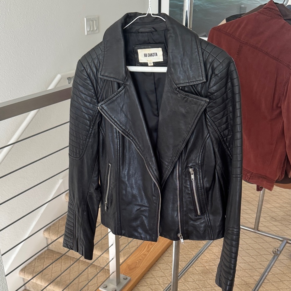 BB Dakota Quilted Black Leather Jacket